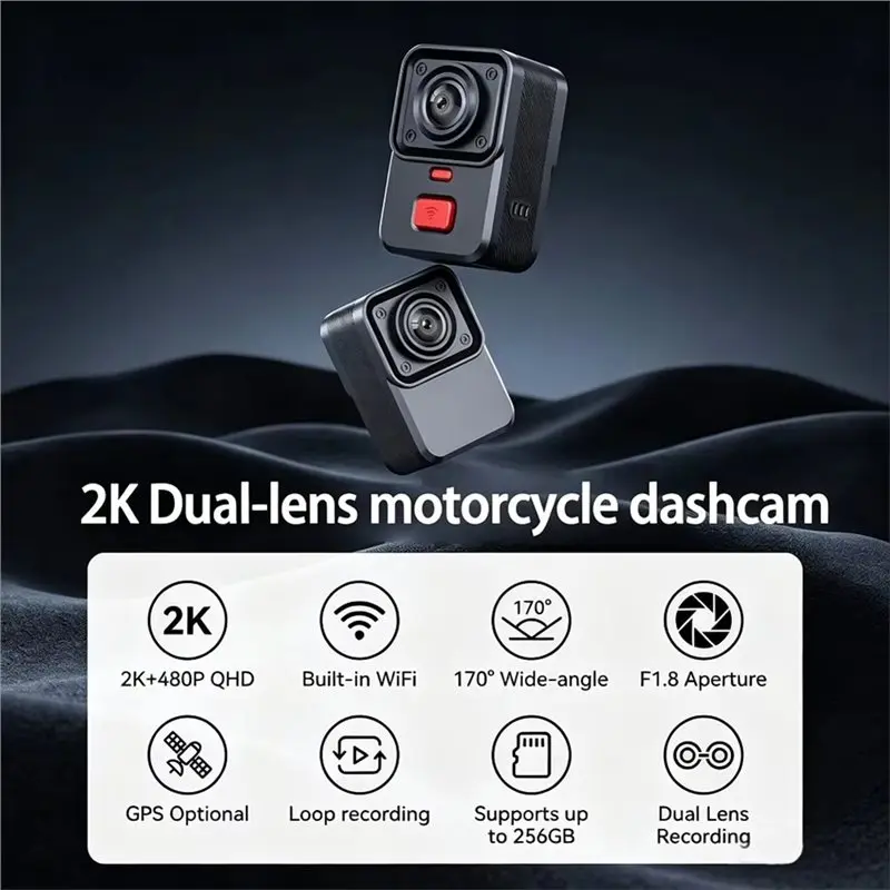 Camera Motorcycle DVR 2K HD Wifi Waterproof IP66 Loop Recording Camera HD Video Recorder Mountain Electric Bicycle Motor