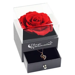 Eternal Rose Flower Jewelry Gift Box Ring Earrings Necklace Storage Boxes Wedding Christmas Valentines Artificial Jewellery Case