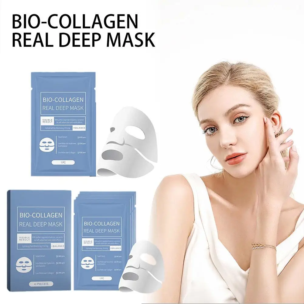 8Pcs For Bio Collagen Real Deep Mask Shrink Pores Deep Hydrating Overnight Face Mask Moisturizing Refreshing Brightening Face