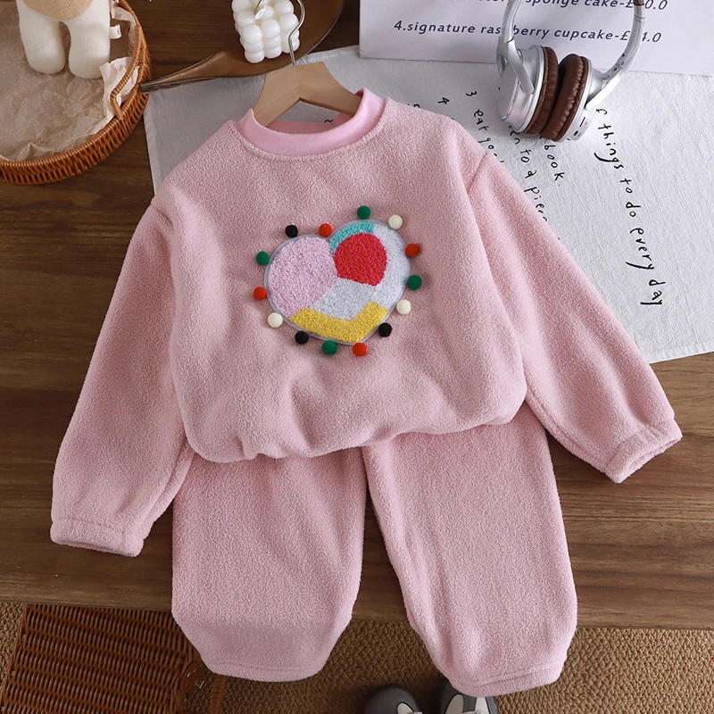 الشتاء الفانيلا الاطفال مجموعات الصلبة الدافئة الأطفال منامة مجموعات Homewear قطعتين مجموعة للطفل الفتيان الفتيات الاطفال بوتيك الملابس