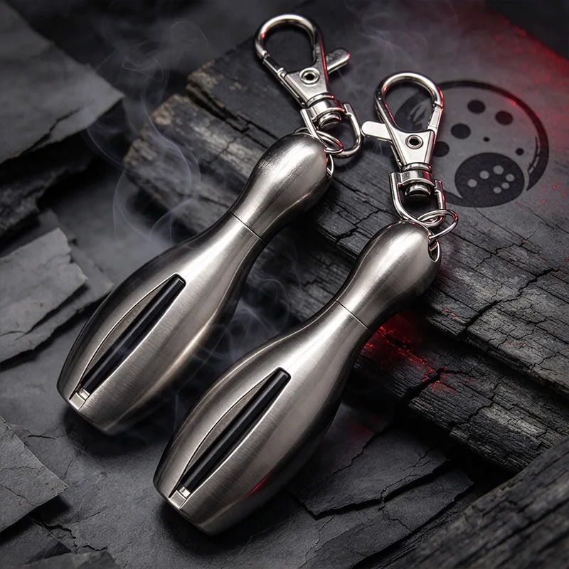 Bowling Pin Shaped Creative Permanent Match Personalized Keychain Portable Metal Open Flame Unique Practical Smoking Accessory
