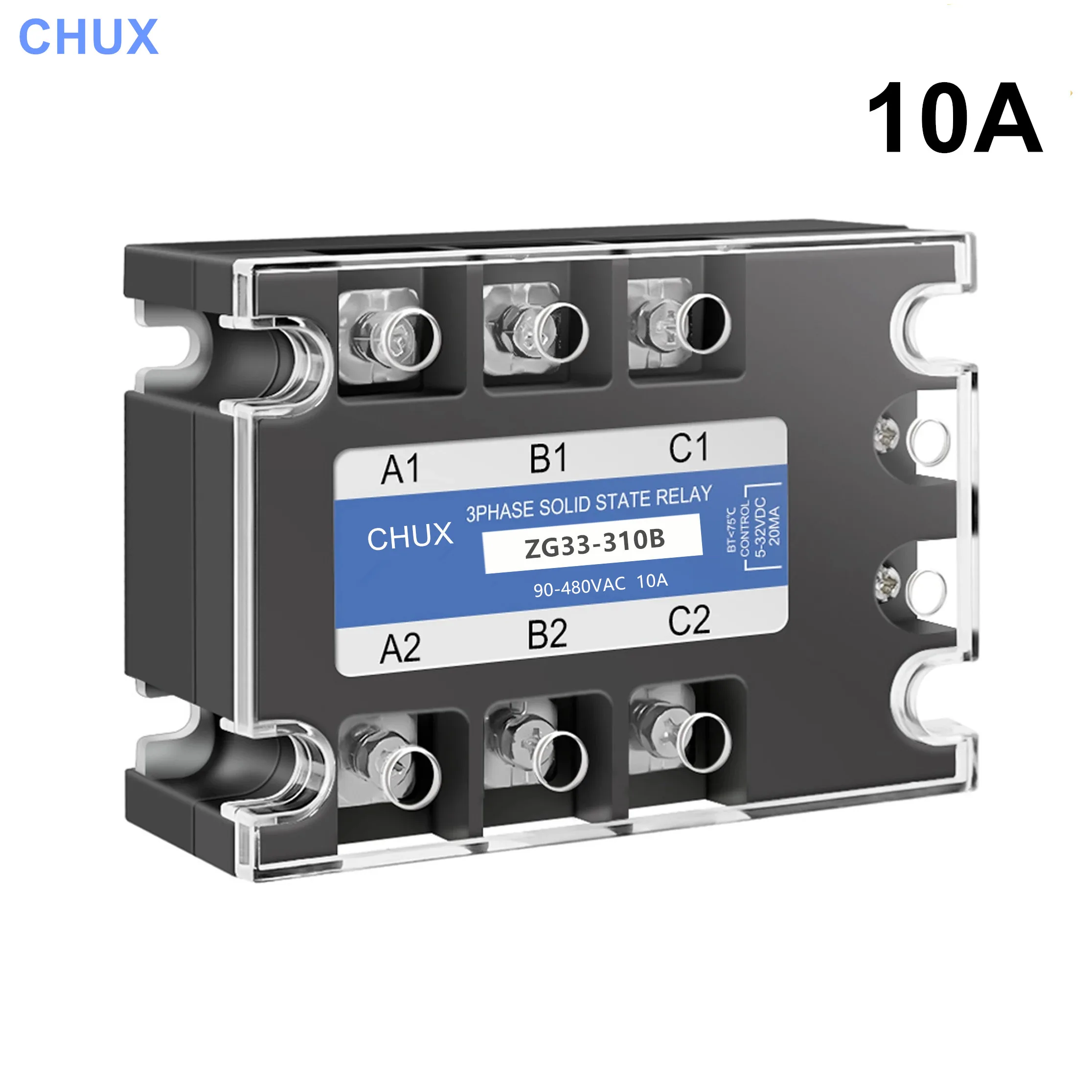 CHUX Three Phases Solid State Relay SSR 10A DC-AC ZG33-10DA Solid State Relays 10DA SSR 10DA DC To AC