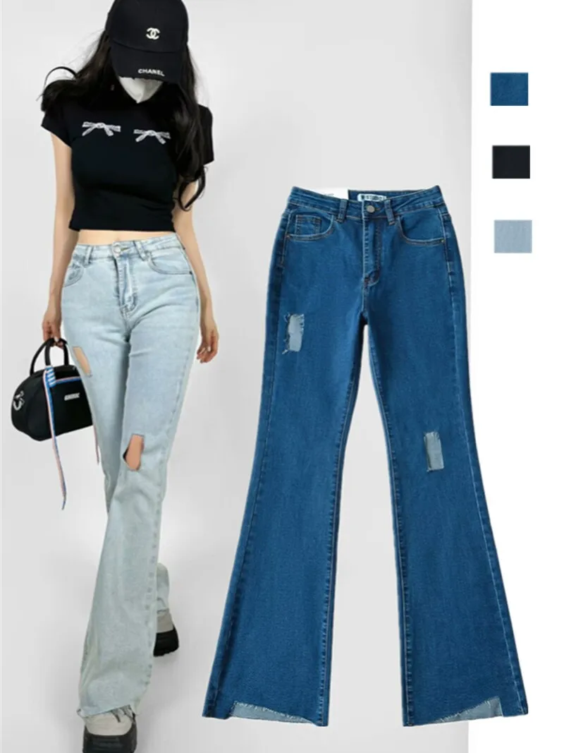 

Американские джинсы до колена в стиле ретро, женские летние новые облегающие длинные брюки с высокой талией, модный глубокий светлый цвет