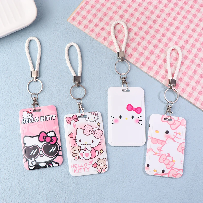 Kawaii Sanrio Hello Kitty Holder Card Cover Keychain Cartoon Kuromi ID Photo Protect Case Protector Bag Kids Car Keyring Chain