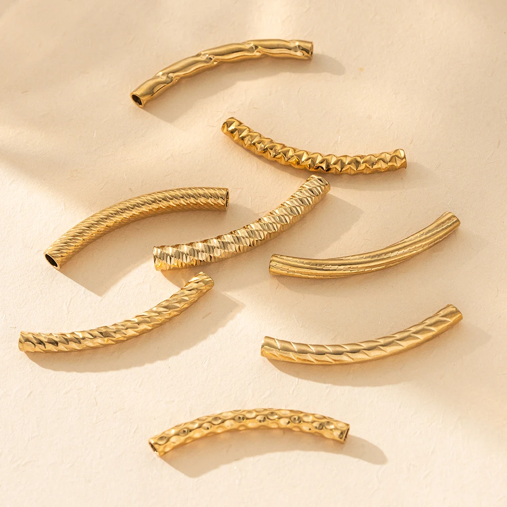 5Pcs/Lot Stainless Steel Curved Long Tube Spacer Beads Connectors for DIY Jewelry Making Bracelet Necklace Findings Accessories