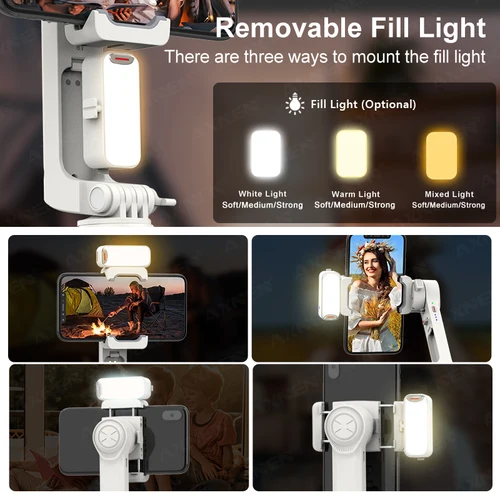 Imagen 2 del producto Estabilizador de cardán portátil AXNEN A10 para teléfono inteligente con varilla de extensión de luz de relleno palo de Selfie remoto para teléfono móvil para iPhone Samsung
