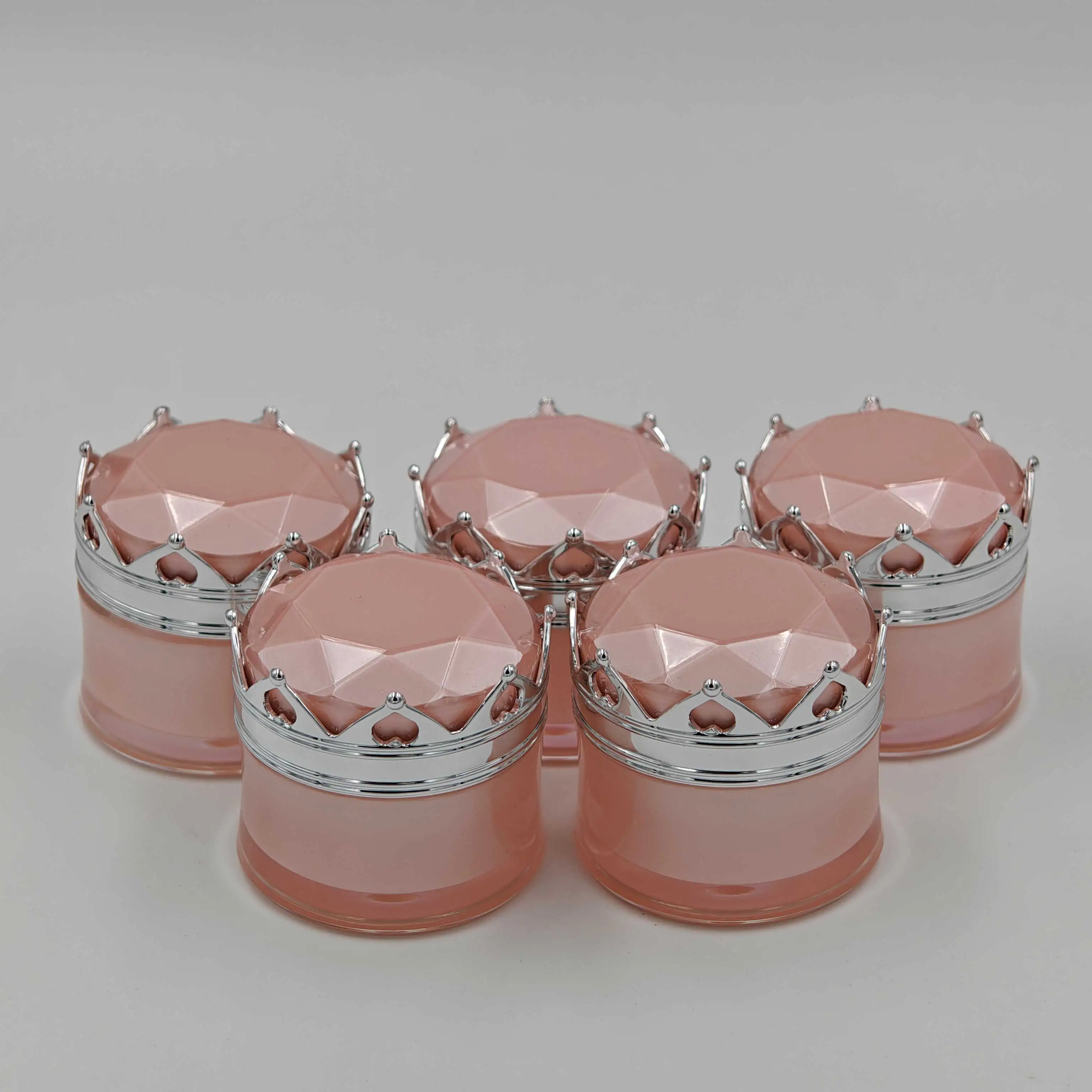 Acrylic Jars for Cosmetics Pink Cover Silver Crown Mini Makeup Containers for Cosmetic Cream Refillable Plastic Travel Bottles