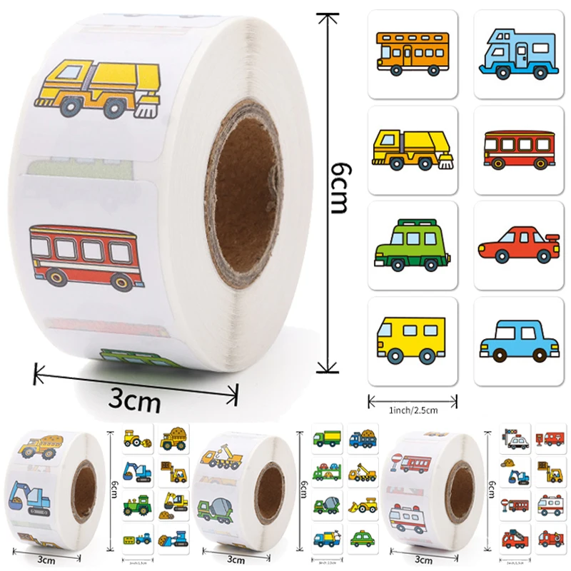 

500pcs Kids Puzzle Stickers 8 Designs Train Bus Sticker Cute Transportation Cars Tags for Encouragement Student Children Labels