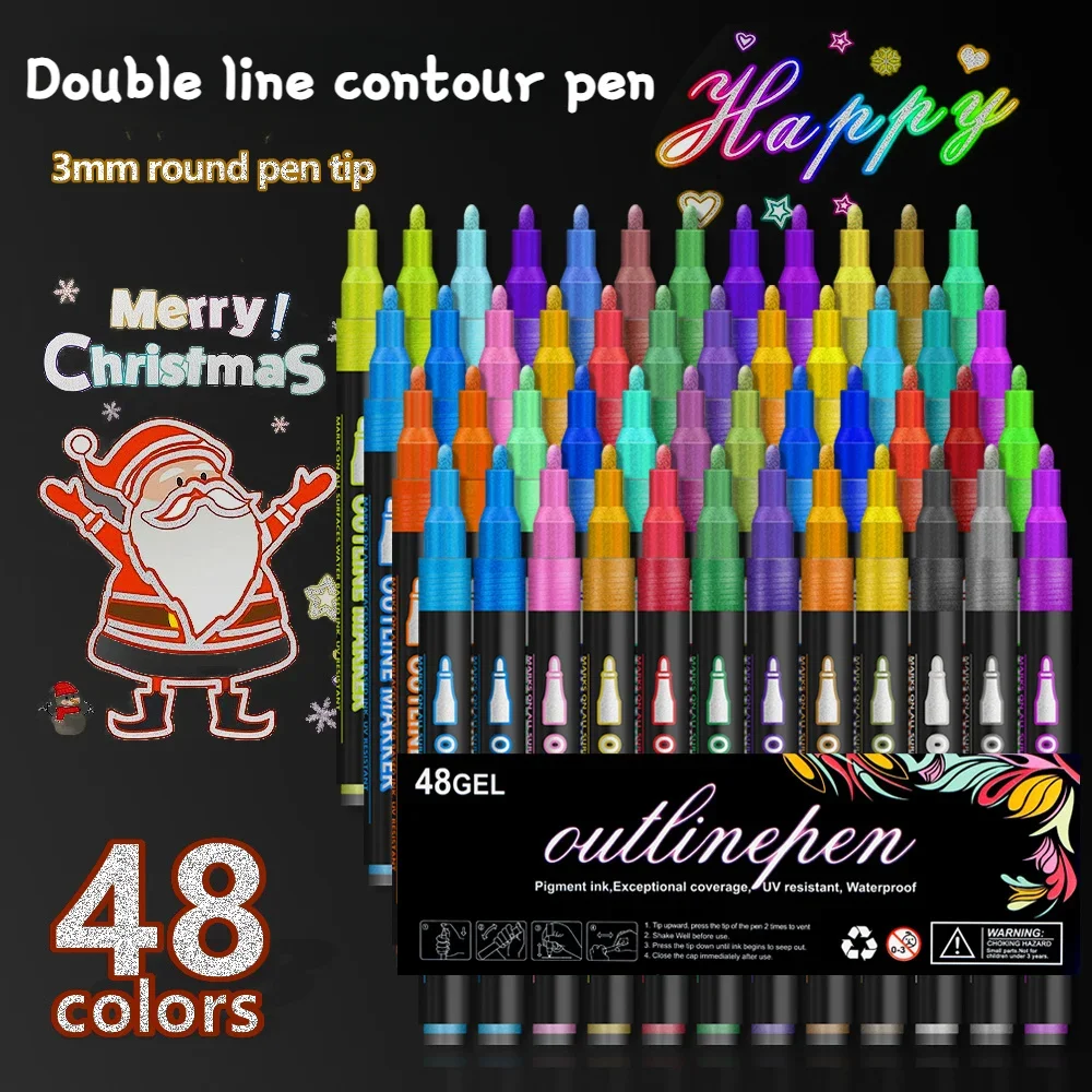 24/36/48 Colors Marker Pens Highlighter Pen for Outline Graffiti Painting Drawing Back to School Supplies Art Accessories Gifts