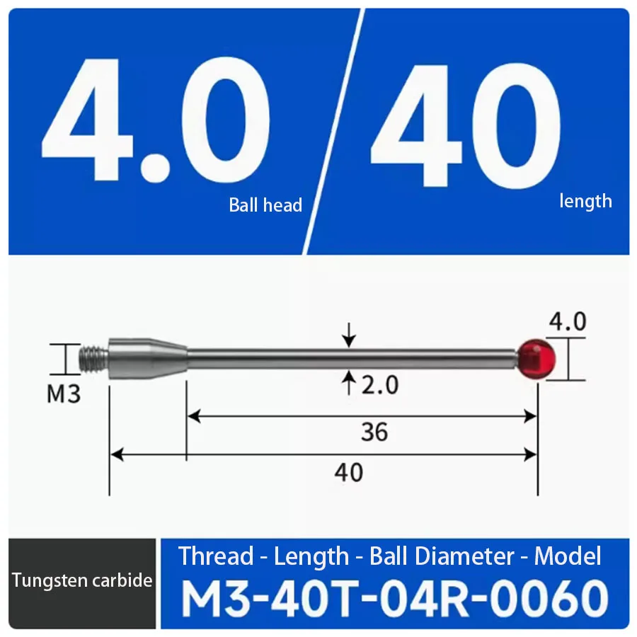 Aguja de medición de tres coordenadas M3, aguja de medición de acero de tungsteno, máquina CNC, sonda Renishaw, aguja de contacto tridimensional