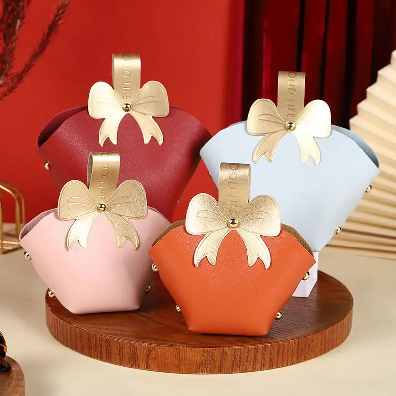 Mini Portable Leather Wedding Chocolate Packaging Candy Box Ramadan Eid Mubarak Cosmetics Gift Bag Birthday Party Decoration