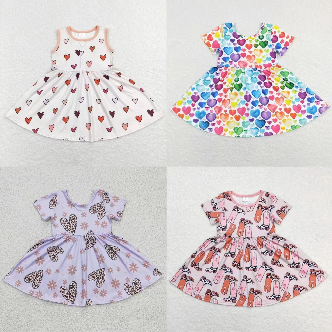 

Wholesale Baby Girl Valentine's Day Twirl Dress Children Infant Hearts Boots Clothing Boutique Toddler Clothes