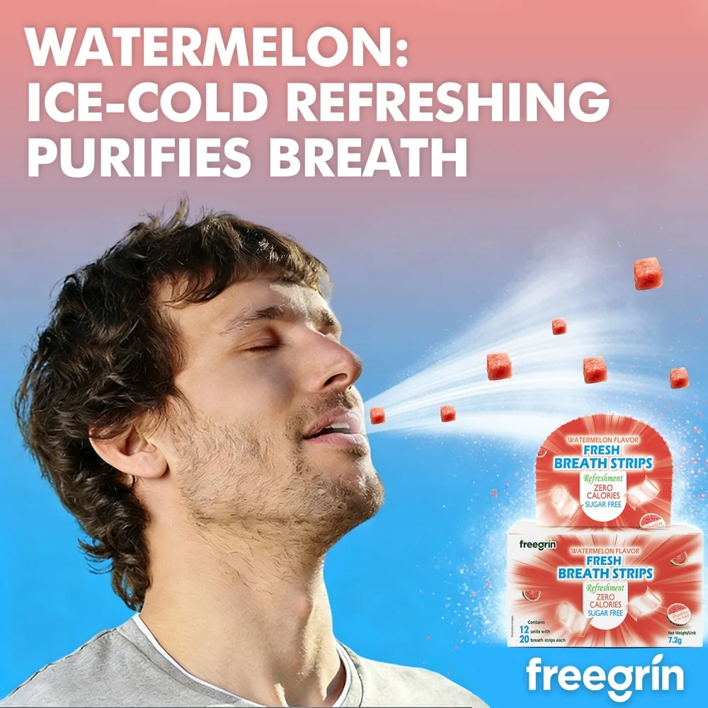 FREEGRIN Watermelon Flavored Breath Fresh Fruit Freshener Cool Pocket Paks Portable Breath Strips Kissing Mouth Breath Strips view 3