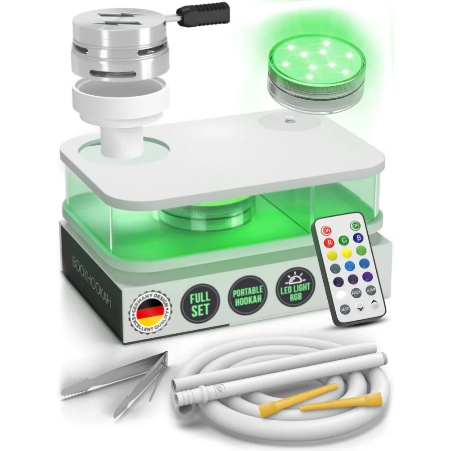

Portable Hookah Set With Everything And Case Premium WHITE Small Hookah Set
