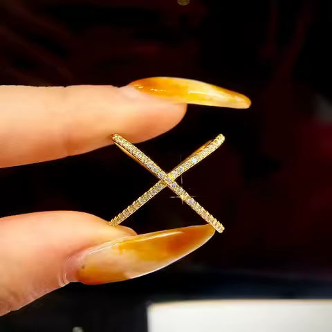 GRA Fashion Simple Real Moissanite Diamond X shaped Ring for Women Party 925 Sterling Silver High Quality Fine Jewelry