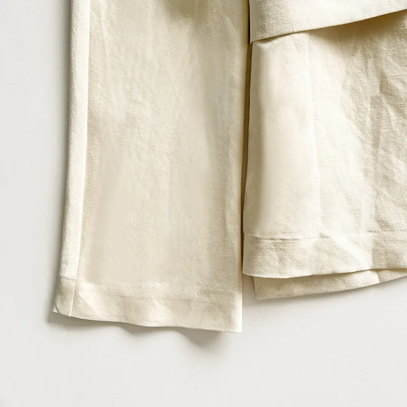 2025 Early Autumn Niche Design V-Neck Silk And Linen Tie-Up Long-Sleeved Top