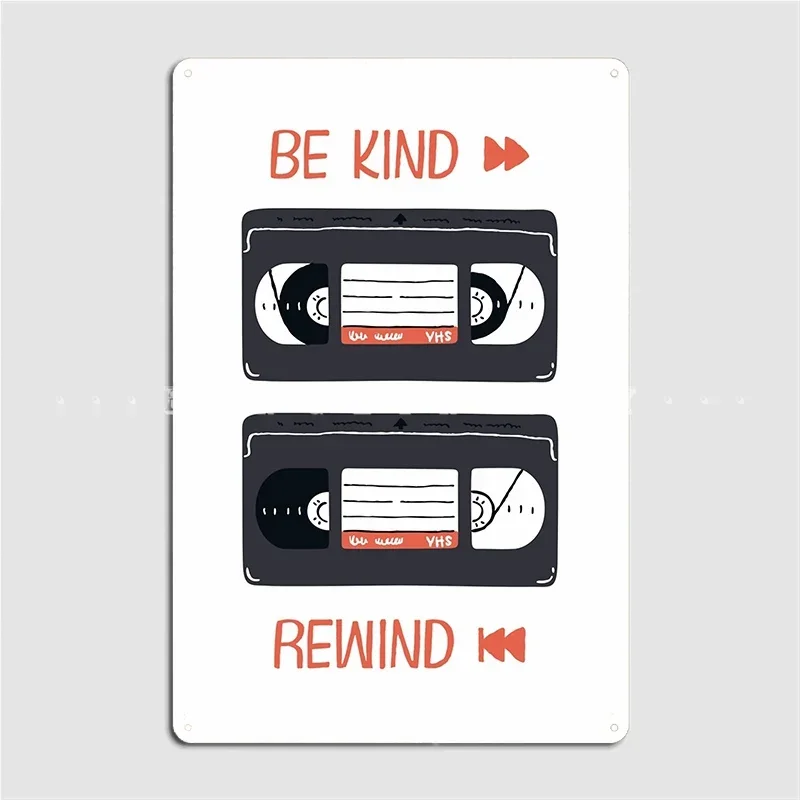 Be Kind Rewind Vhs Illustration Metal Plaque Poster Pub Garage Plaques Cinema Garage Vintage Tin Sign Poster