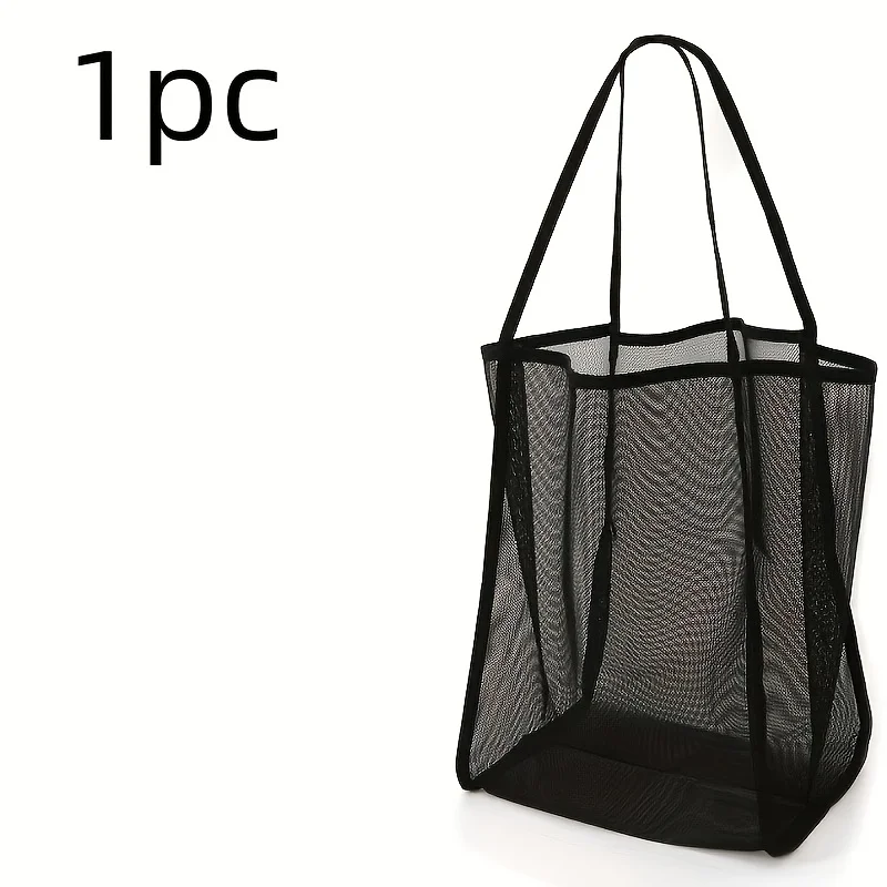 1 Large-Capacity Solid Color Mesh Shoulder Bag Beach Storage Bag Summer Travel Toiletry Bag, Shopping Tote Bag for Outings
