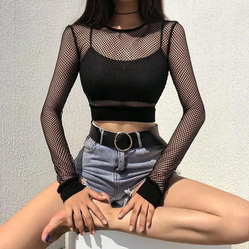 

Women's Hollowed out Me Base T-irt Top Casual Sle Long Sve round Ne Color Polyester Summer Faion
