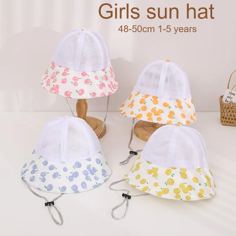 Sommer-Baby-Mädchen-Hut mit breiter Krempe 48-52cm 1-5 Jahre Mesh Dünner Faltbarer Kinderhut Sonnenhut Kinder Fischerhut Mädchen Sonnenkappe