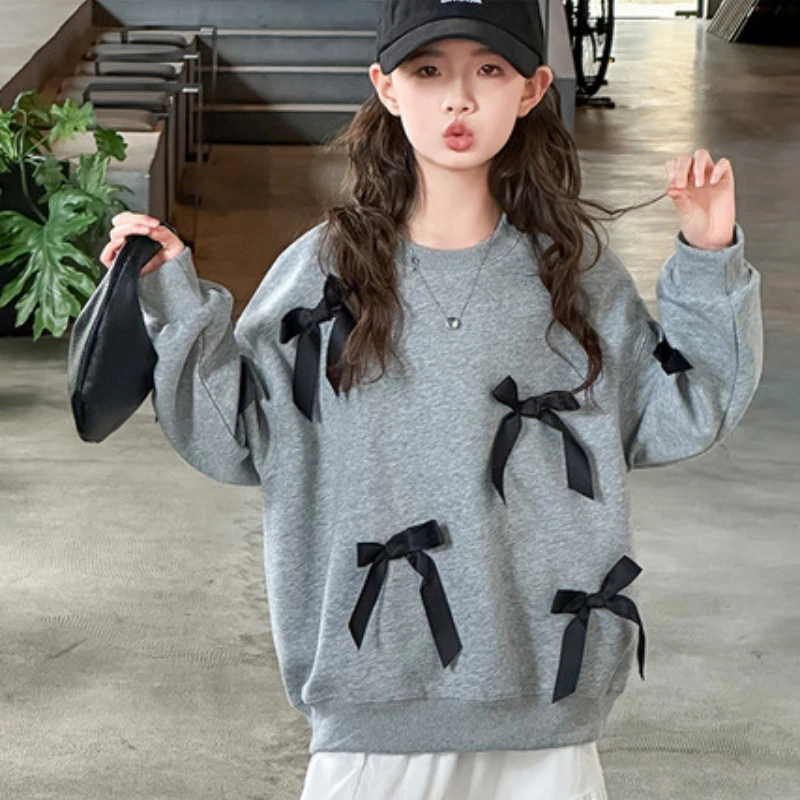 

Children's Sweatshirts Spring Autumn Girls Hoodie Sweet Bow Long Sleeve Top Kids Clothes for Teen Girls Pullover Sweatshirt
