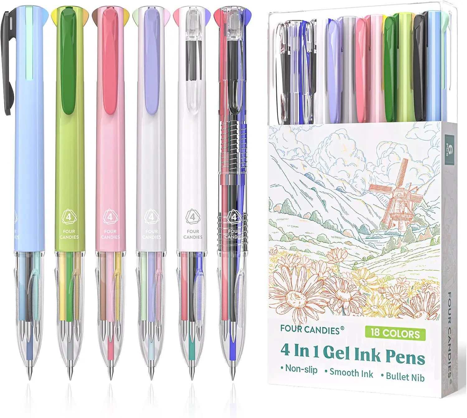 

6-Pack Multicolor Gel Pens, 0.5mm Fine Tip, 18 Colors Retractable for Office, School & Work Supplies