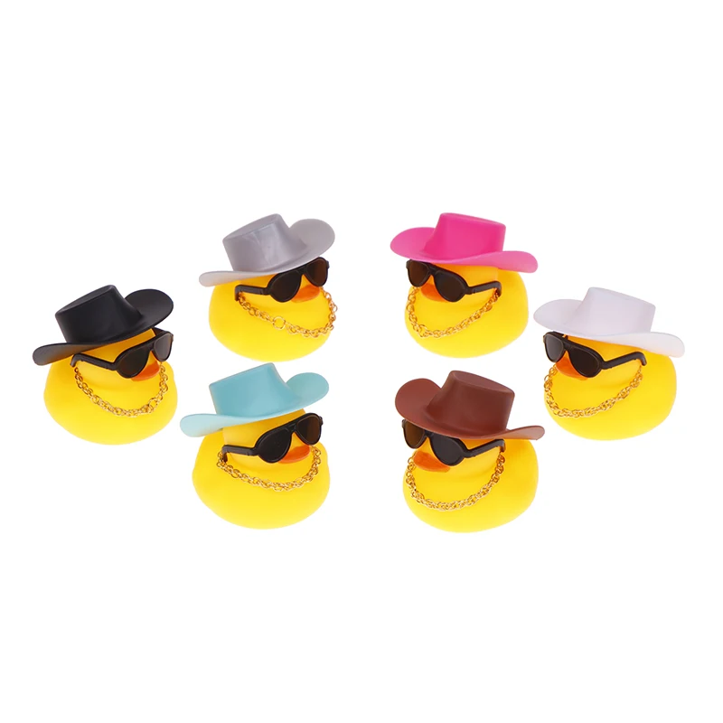 1 Set Cool Car Accessories With Cowboy Hat Necklace And Sunglasses Rubber Duck Car Ornaments Duck Car Dashboard Decoration