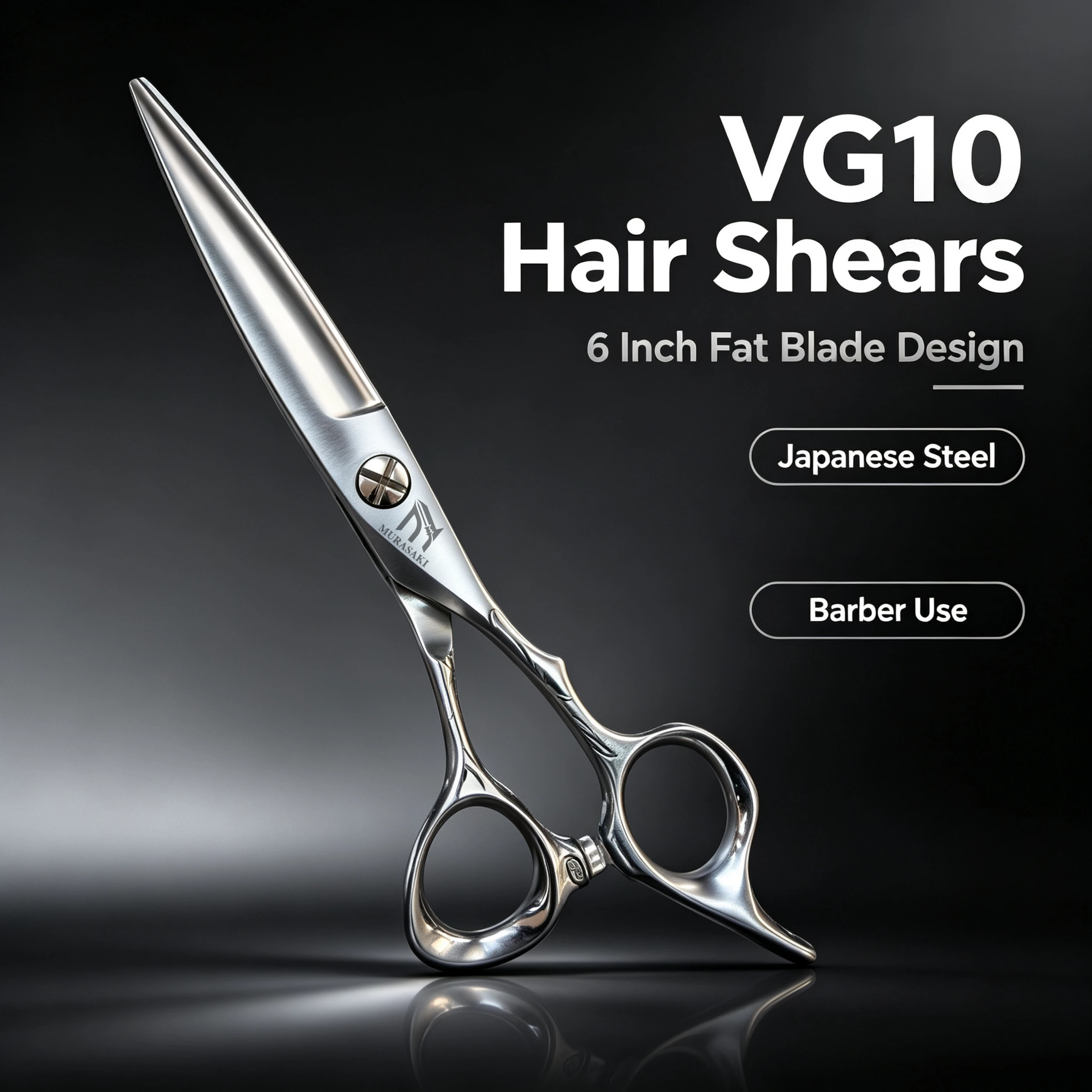 Professional Barber Scissors，6 inch Broad blade hair cutting scissors，Comfortable handle design，Japanese VG10 steel barber tools