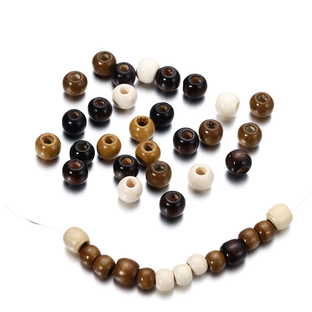 100pcs Vintage Natural Wood Loose Beads 10mm 12mm Coffee/Brown/Beige Big Hole Oval Wooden Spacer Beads For DIY Jewelry Findings