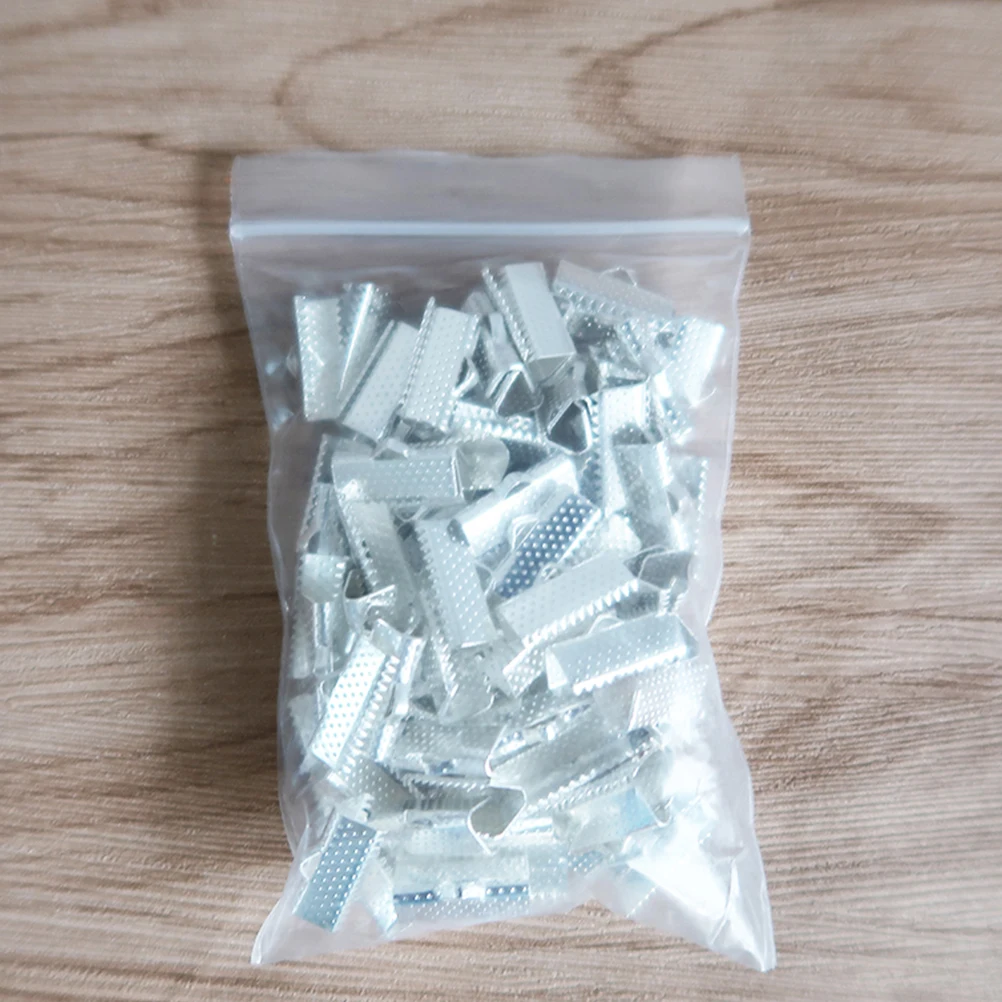 

100pcs Mazi Buckles Plated Ribbon Ends for Choker Necklace Bracelet Making Cord Ends Textured Crimp Clamps Zipper Clips Easy