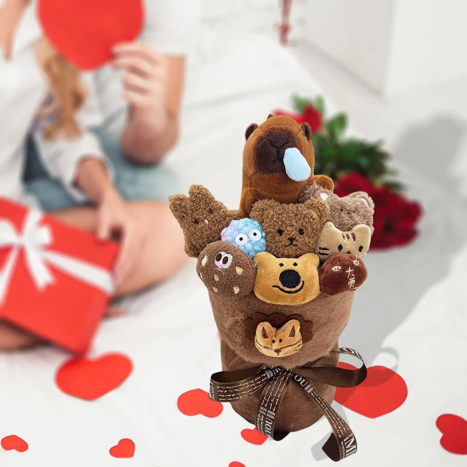 Artificial Flower Bouquet Stuffed Animal Doll Plush Doll Bouquet Toy for Wedding Anniversary Valentines Day Birthday Graduation