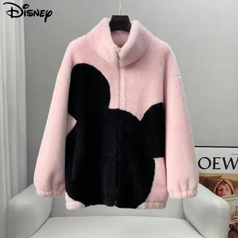 Disney 2023 New Arrival Top Fashion Loose Casual Mickey Mouse Embroidery Real Wool Warm Winter Jackets Coats