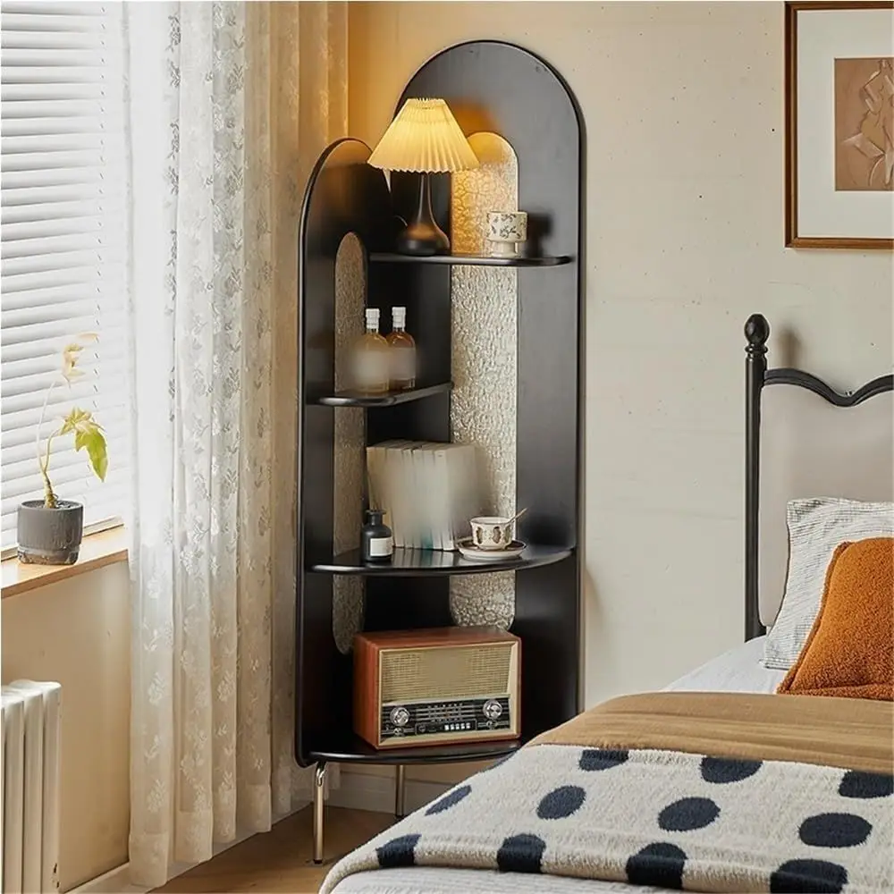 

Stylish 4-Tier Triangular Metal Bookshelf with Display Rack for Living Spaces and Dorms in Black