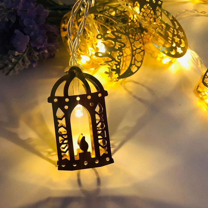 Guirnalda de luces LED de 1,5 m, 10LED, Luna Eid Mubarak, dormitorio, jardín, luz colgante para Ramadán Kareem, decoración de fiesta musulmana islámica