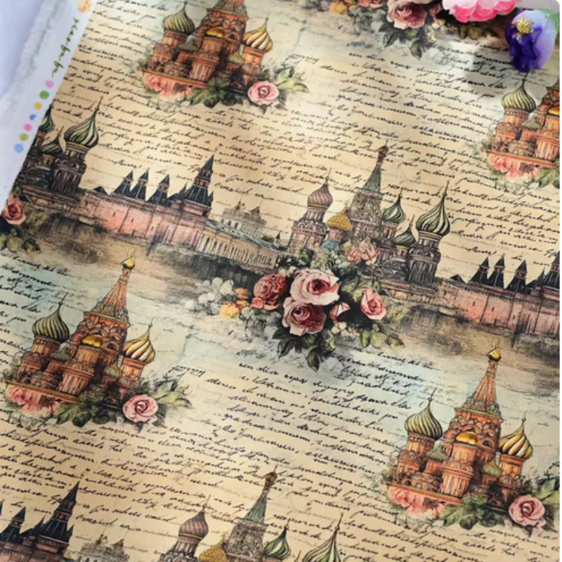Tissu en toile de coton fin avec imprimé de fleurs rétro Vintage, sac de bricolage fait à la main, coussin de dos d'oreiller, nappe, CR-153