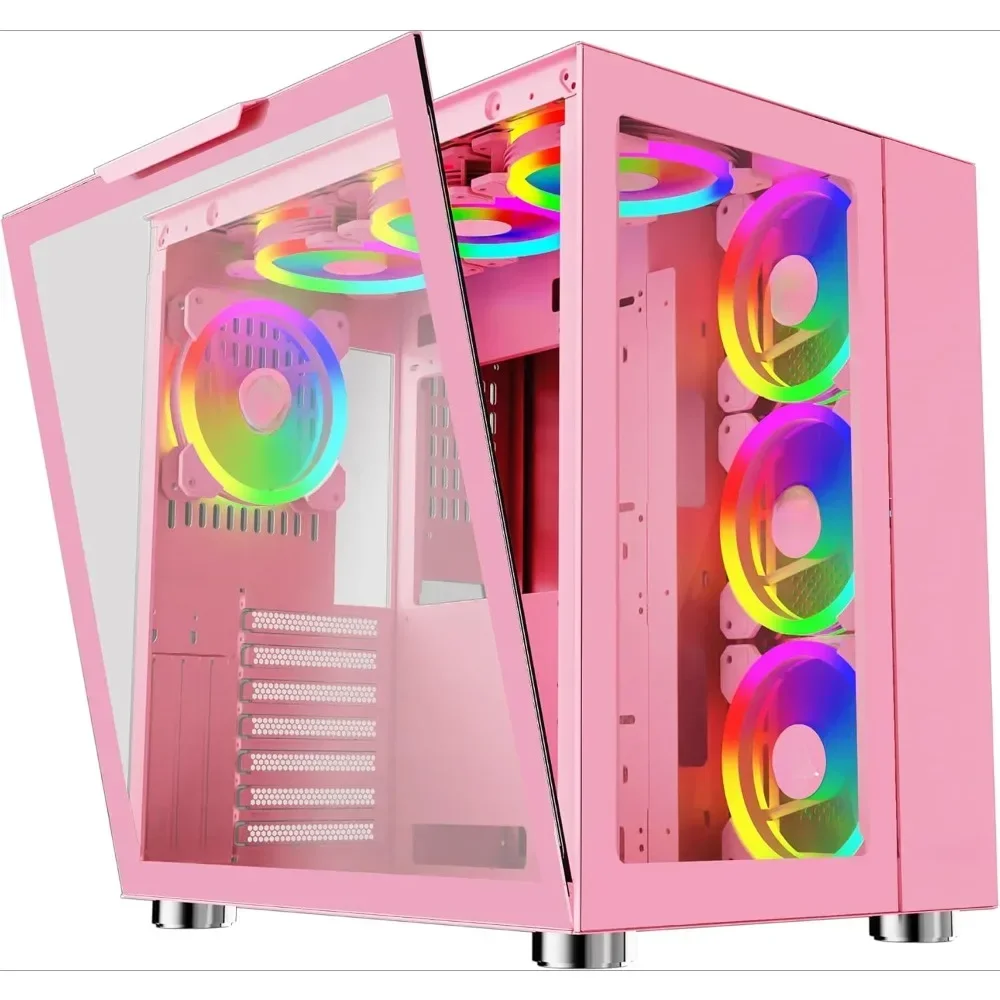 Mid Tower ATX Gaming PC Cube Case, 7X 120mm PWM ARGB Fans, 366 RGB Modes, Dual Tempered Glass Panels, 360mm Radiator Support