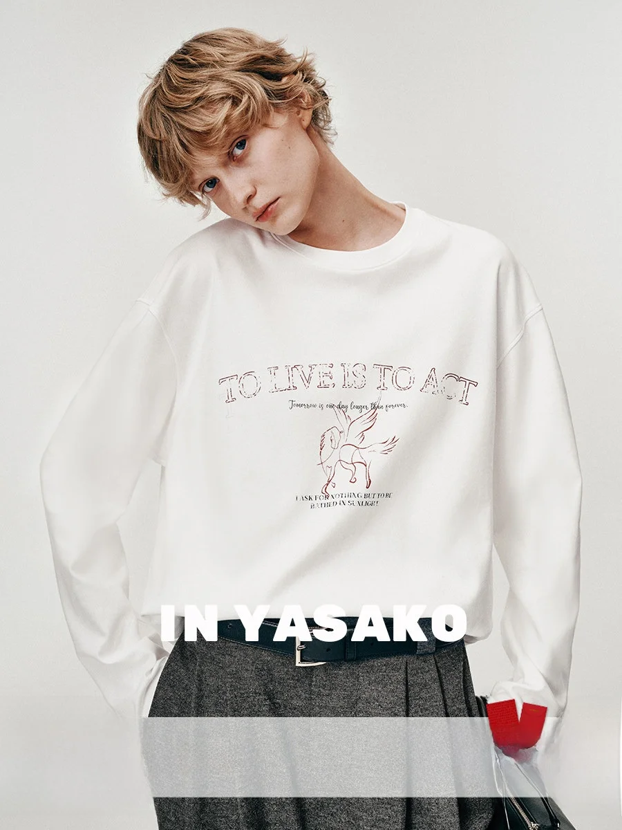 

Оригинальная модная толстовка YASAKO с длинным рукавом, принтом и перекрестным воротником, повседневная, из хлопка, для поездок на работу