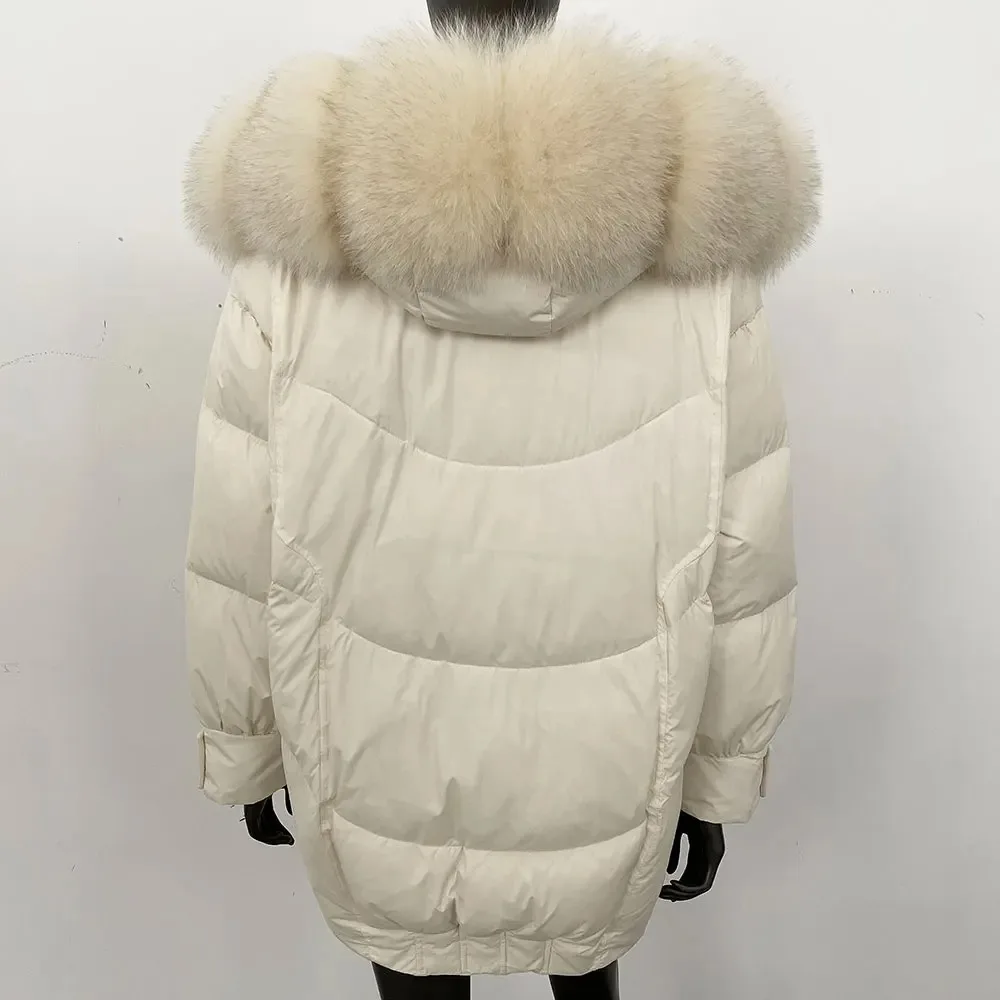 Natural real pele de raposa 90% branco ganso para baixo jaqueta feminina 2025 novo inverno pena parkas casaco de pele casual feminino enorme puffer jaqueta
