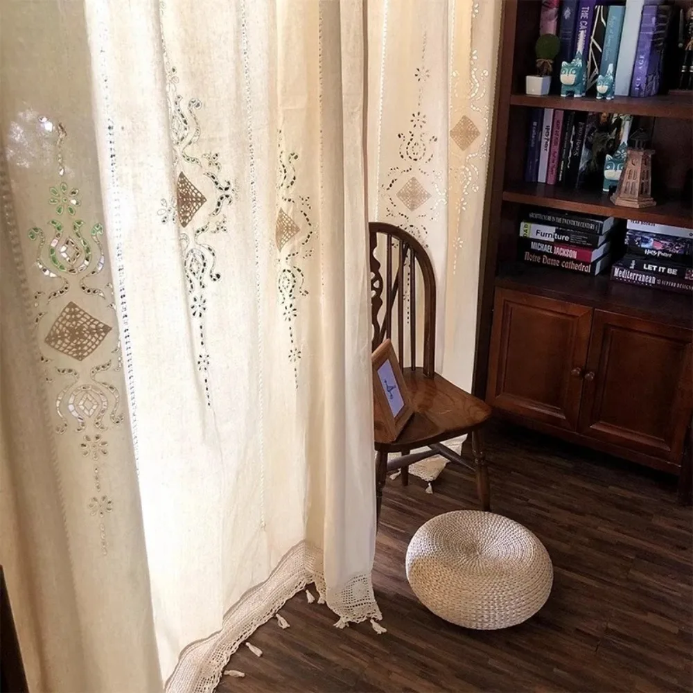 American Country French Mediterranean Retro Curtains for Living Room Coarse Cloth Blackout Bedroom