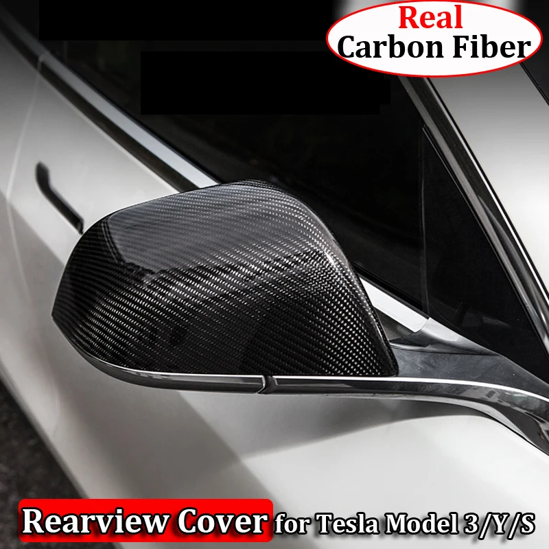 

Real Carbon Fiber Rear View Mirror Cover For Tesla Model 3 Y S Accessories 2022 RearView Covers Car Exterior Modification Decor