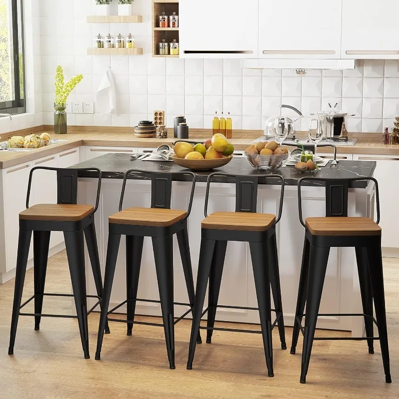 Metal Bar Stools Set of 4 Counter Height Bar Stools Barstools with Removable Back 24