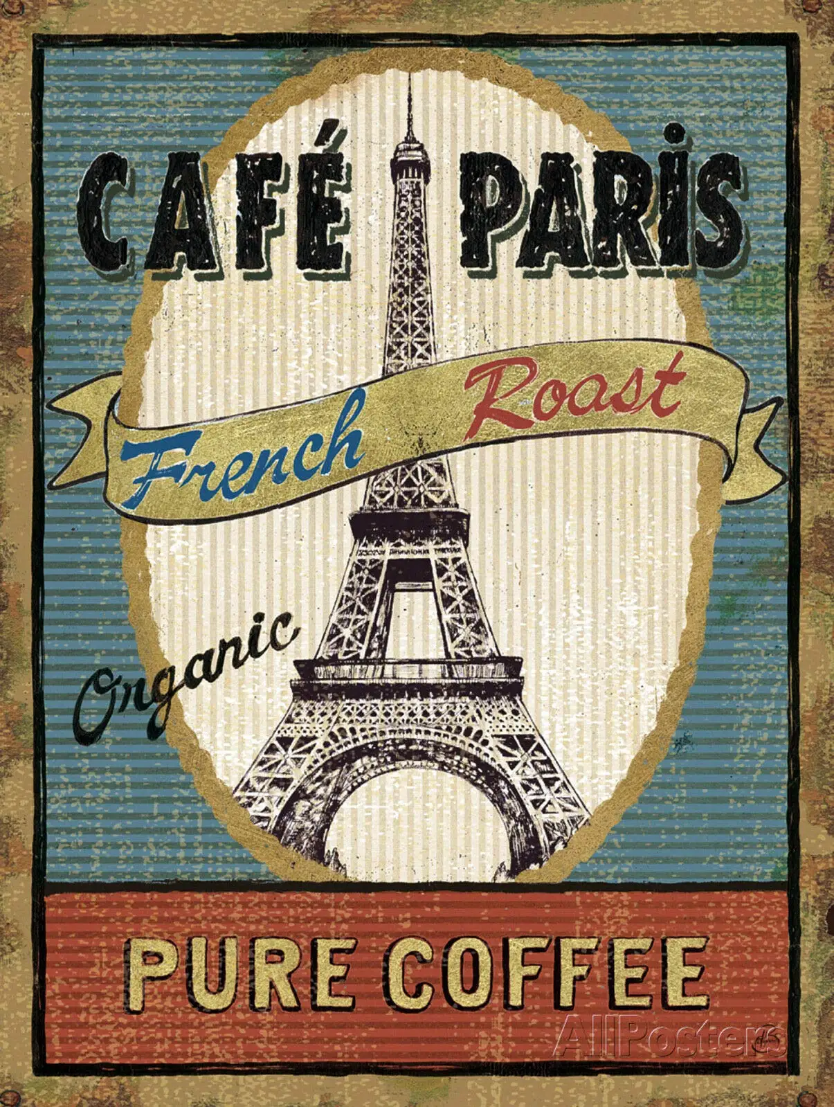 ZMKDLL Cafe Paris French Roast Pure Coffee Tin Metal Aluminum Wall Sign Plate 12X8 inches Rustic Vintage Wall Decor Signs Bar Pu