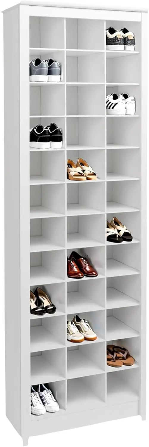 

White Tall Storage Cabinet with 36 Shoe Cubbies, Entryway Furniture 13"D x 23.5"W x 72.5"H