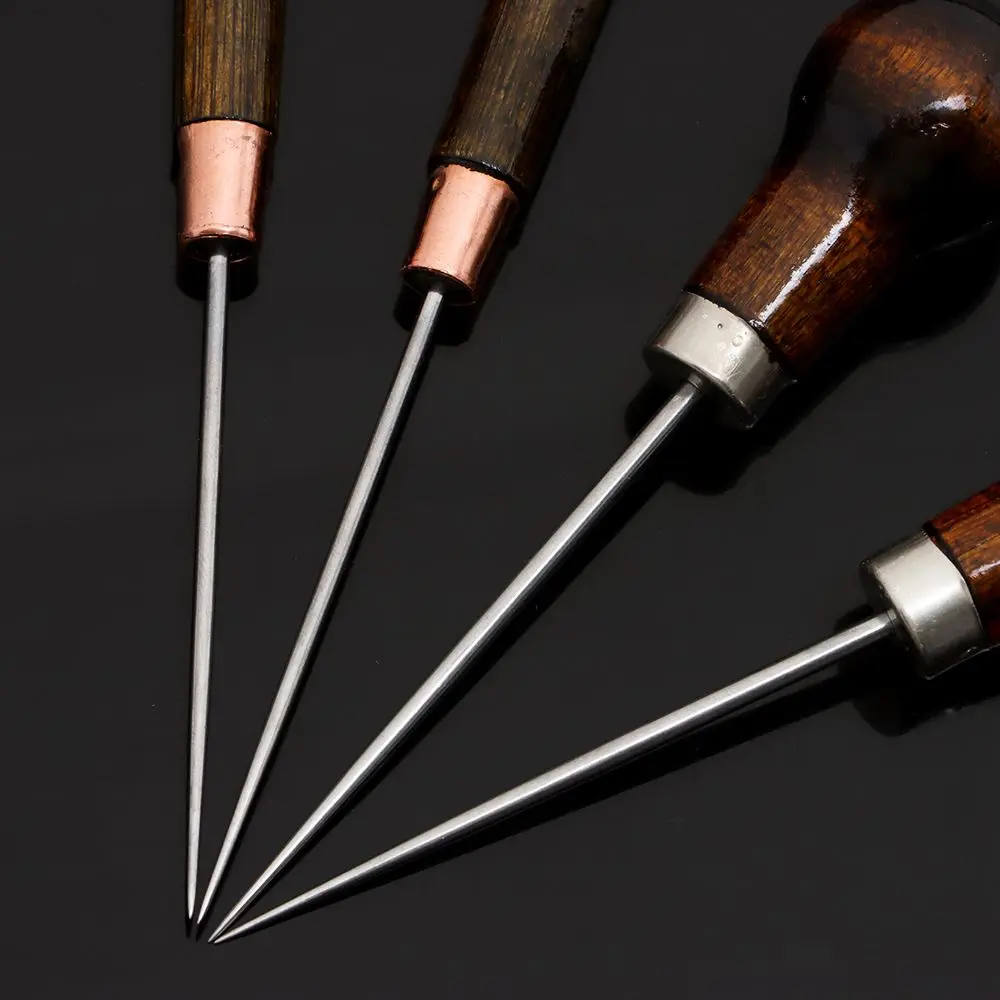 1PC Stitching Awl Wood Handle Alloy Cone Needle Shoes Repair Needles Sewing Accessories Bags Hole Hook DIY Handmade Leather Tool