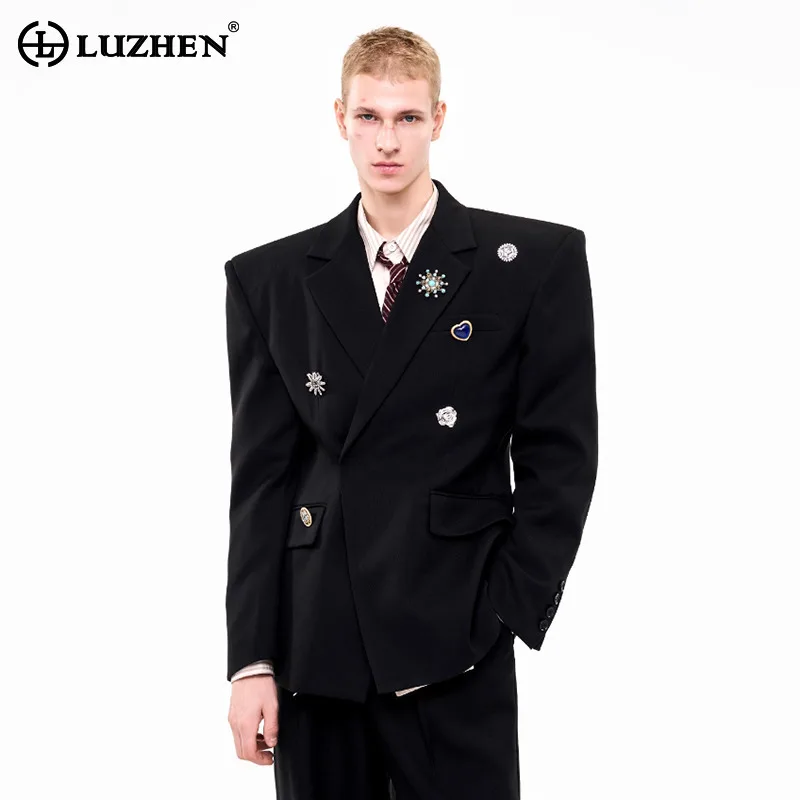 LUZHEN Luxury Temperament Niche Three-dimensional Patchwork Blazer Coat Men's 2025 Autumn Original Shoulder Pad Clothes JY4547