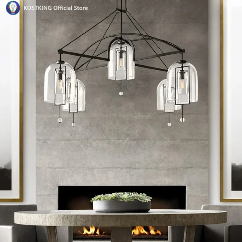 

Upgrade Your Home With Our Exquisite E14 American Chandelier Crafted From Clear Glass Pendant Light Black Brass Dimming Function