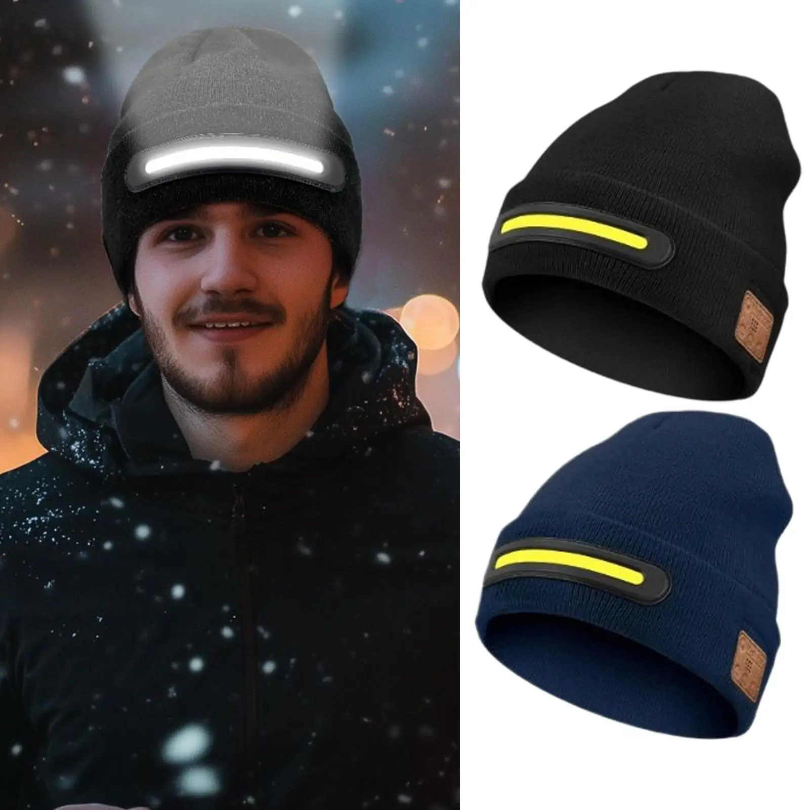 Wireless Hat Knitted Warm Night Safety Wireless Music Beanie With Light For Boyfriend Teens Men Women Girls Gym Travel Commuting