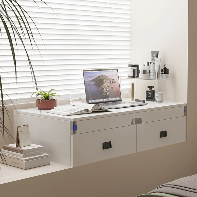 Solid wood bay window cabinet pull-out desk with lock, windowsill transformation computer desk