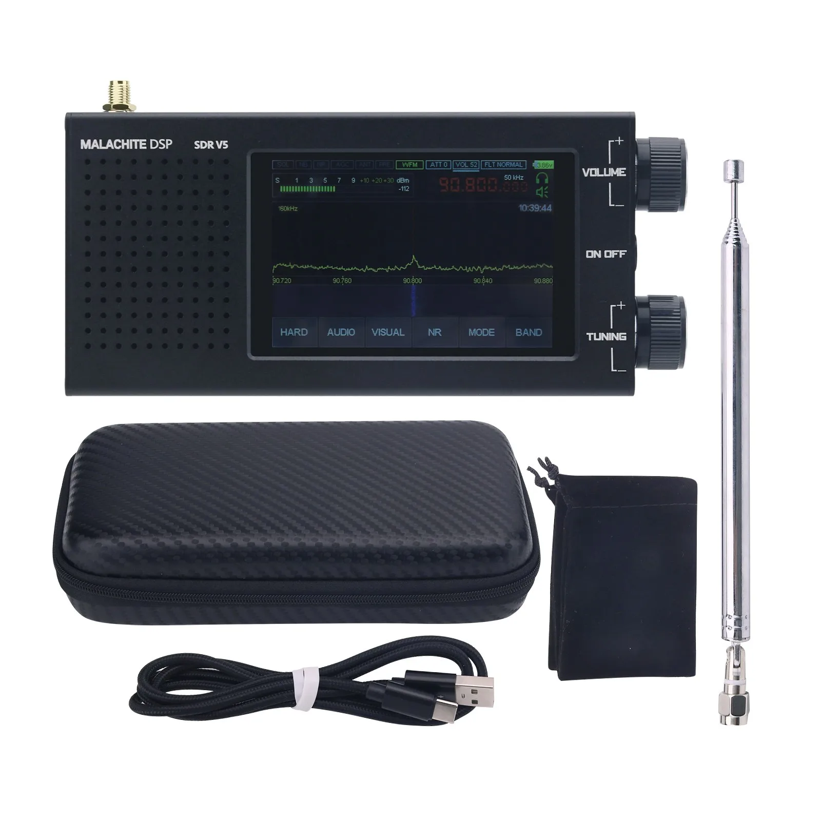 Malachite DSP SDR Radio Receiver V5 CNC Aluminum Shell with 1.10d Firmware Shortwave Radio (Black Version)