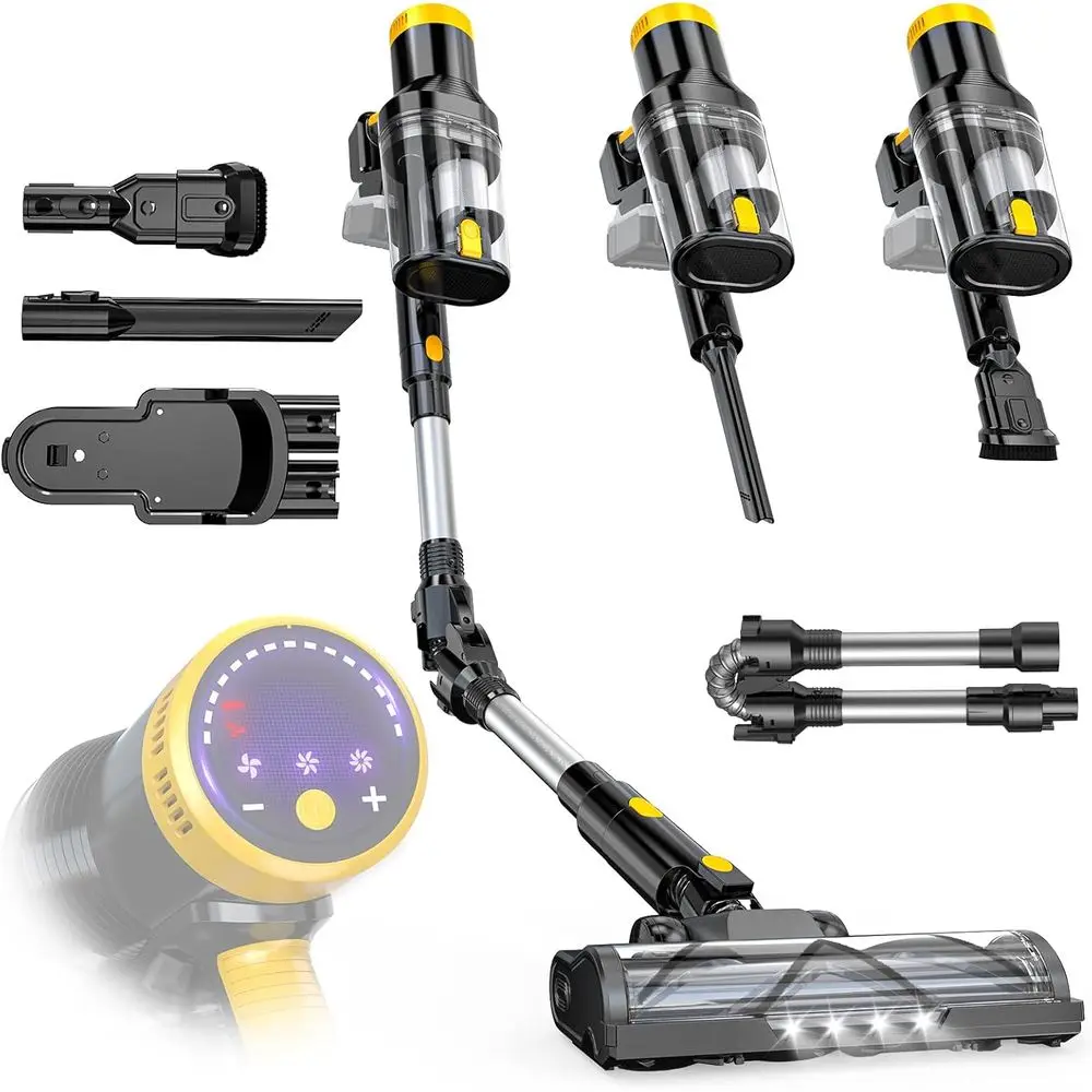 

Совместимый пылесос 20В, 350Вт, 40кПа сила всасывания, 180 ° Гибкая насадка, контейнер для пыли объемом 0,8 л, щетка для пола со светодиодной подсветкой для твердых полов и ковров.